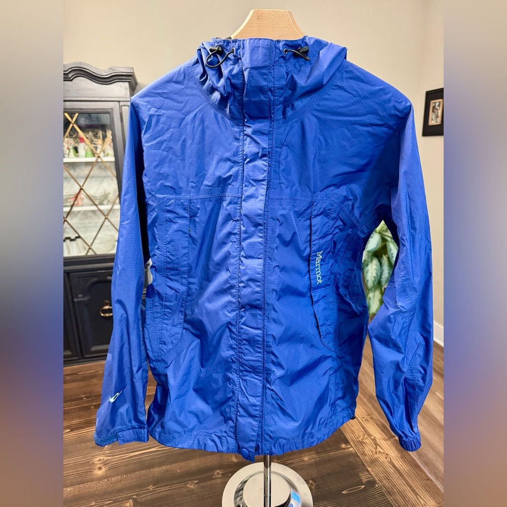Marmot Vibrant Blue‎ Hooded Rain Jacket Size S